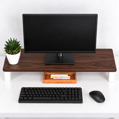 carpentray 80cm long wooden monitor stand riser with underneath keyboard storage, desktop organizer for computer and laptop