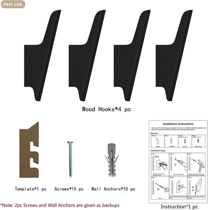 carpentray wooden wall hooks with four hooks