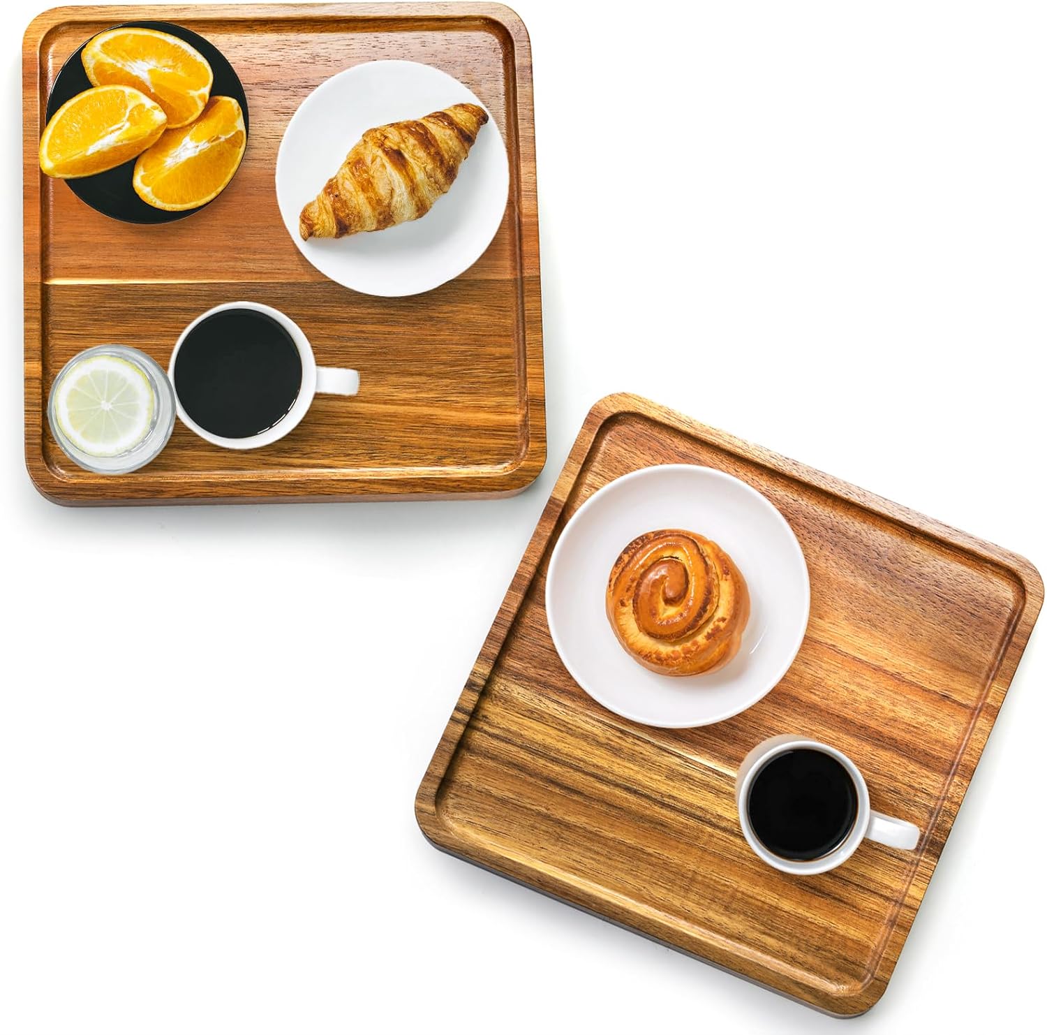 carpentray 2 pack acacia wood square serving tray, 10 inch square wood serving platter