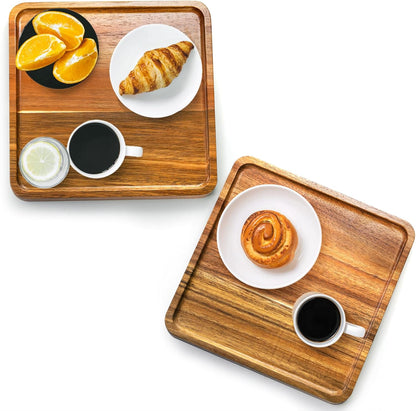 carpentray 2 pack acacia wood square serving tray, 10 inch square wood serving platter
