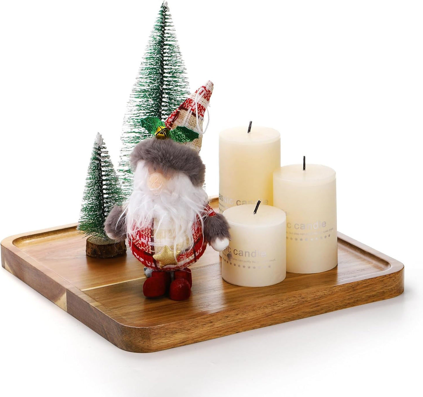 Carpentray 2 Pack Acacia Wood Square Serving Tray, 10 Inch Square Wood Serving Platter