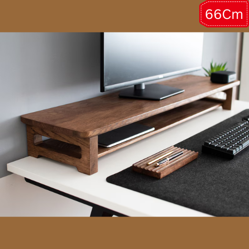 Carpentray 66Cm Wooden Dual Shelf Monitor Stand with Storage Organizer for Desk