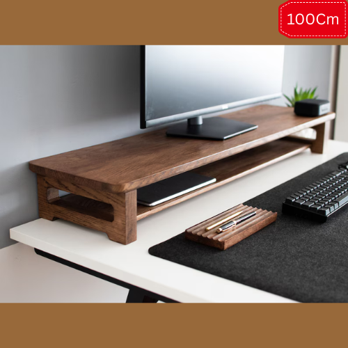 Carpentray 100Cm Wooden Dual Shelf Monitor Stand with Storage Organizer for Desk