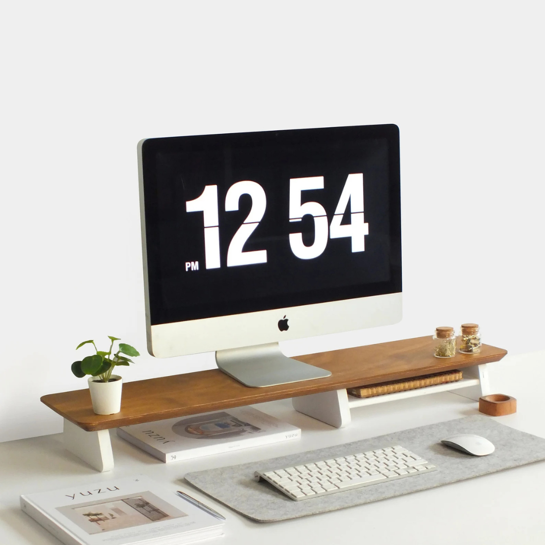 Carprntray 100cm Long Wooden Monitor Riser ( Brown+White )