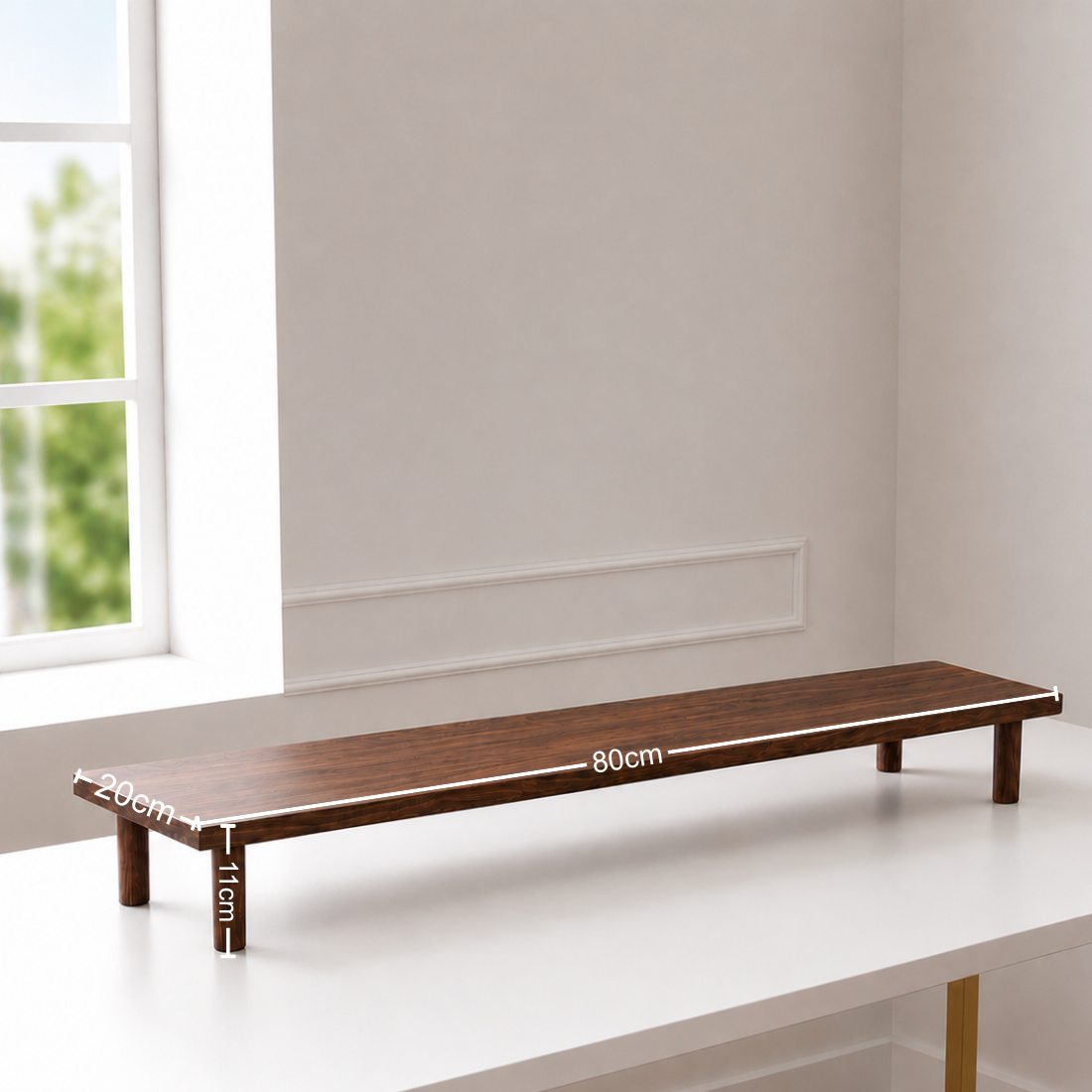 Carpentray 100cm Long Premium Wooden Monitor Stand Round Legs (Walnut)