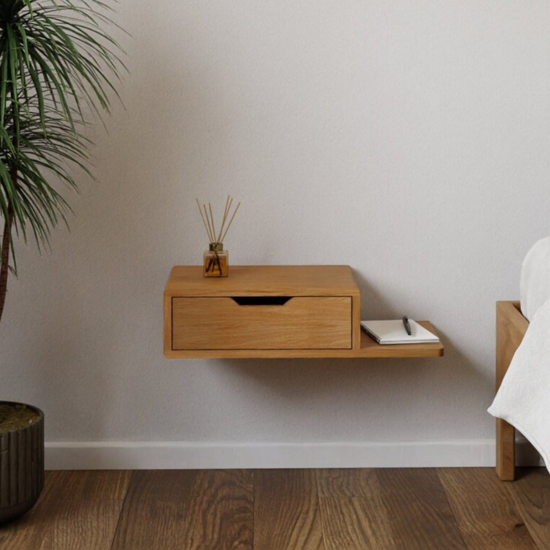 Carpentray Wooden Wall Bedside Table With Drawer