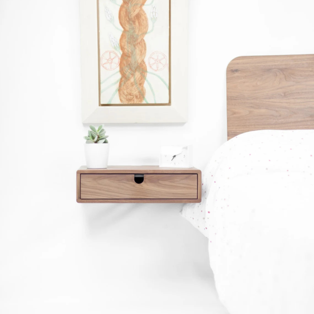 Carpentray Wooden Wall Bedside Table With Drawer