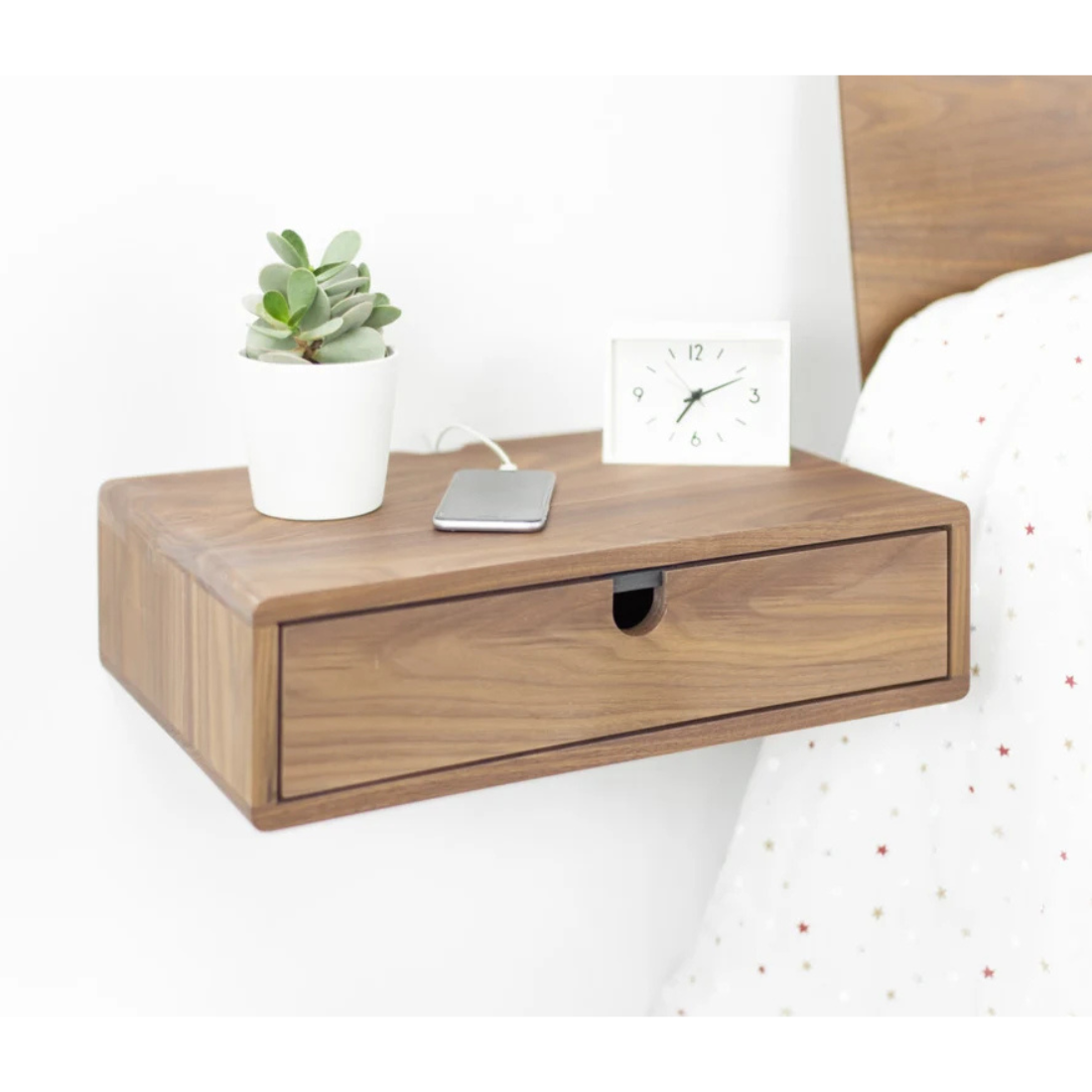 carpentray wooden wall bedside table with drawer