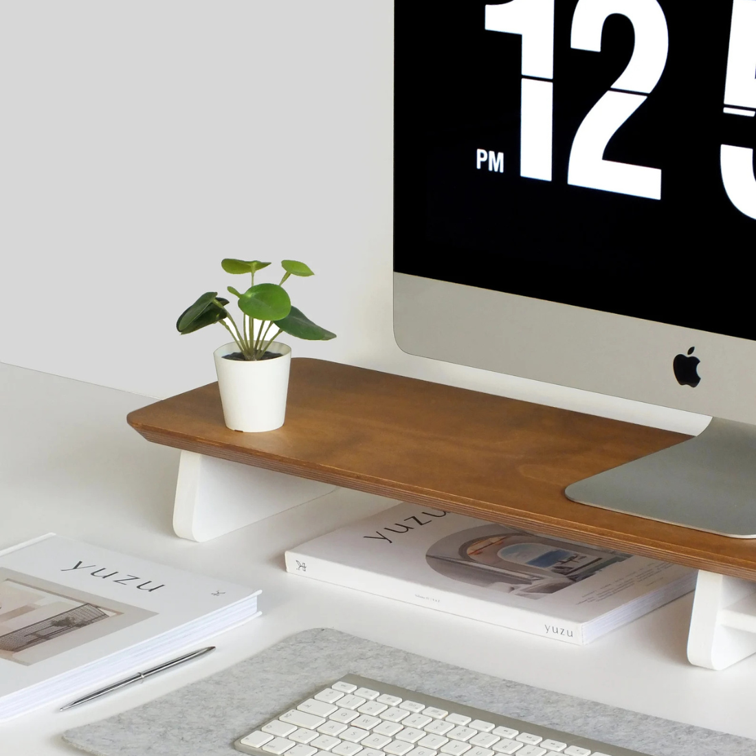 carprntray 100cm long wooden monitor riser ( brown+white )