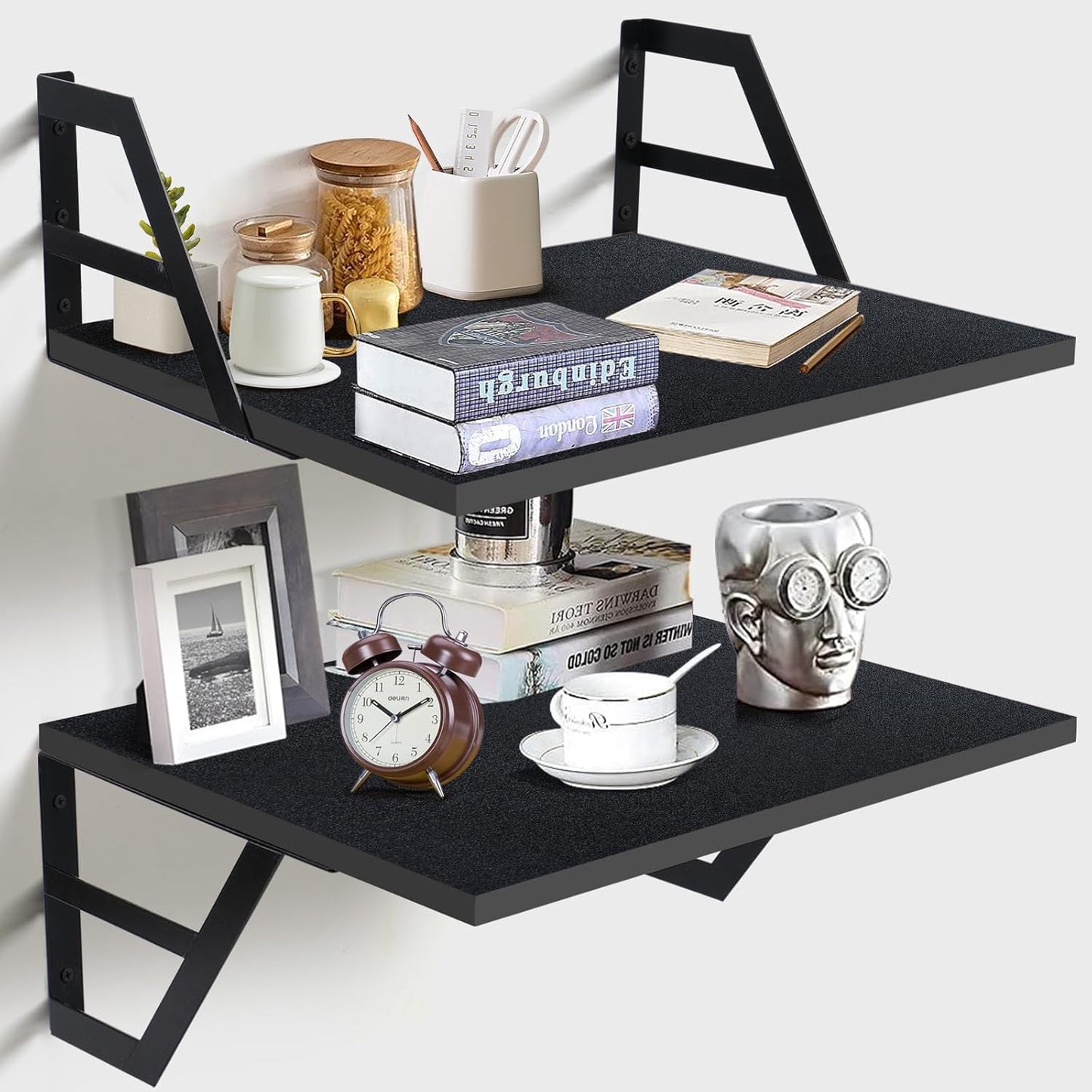 Carpentray Set of 2 Deep Floating Shelves Wall Decor Shelving (Black)