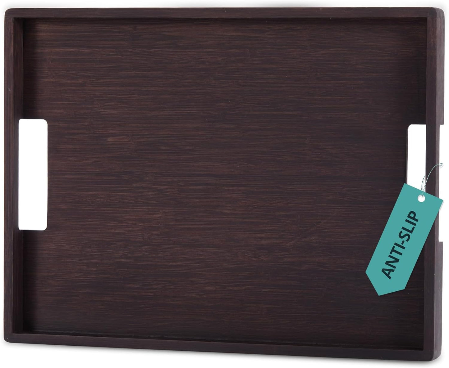 Carpentray Serving Tray 17" x 13", Innovative Anti-Slip Coating, Mahogany Bamboo Finish, Solid Bamboo Board, Decorative & Ottoman Tray