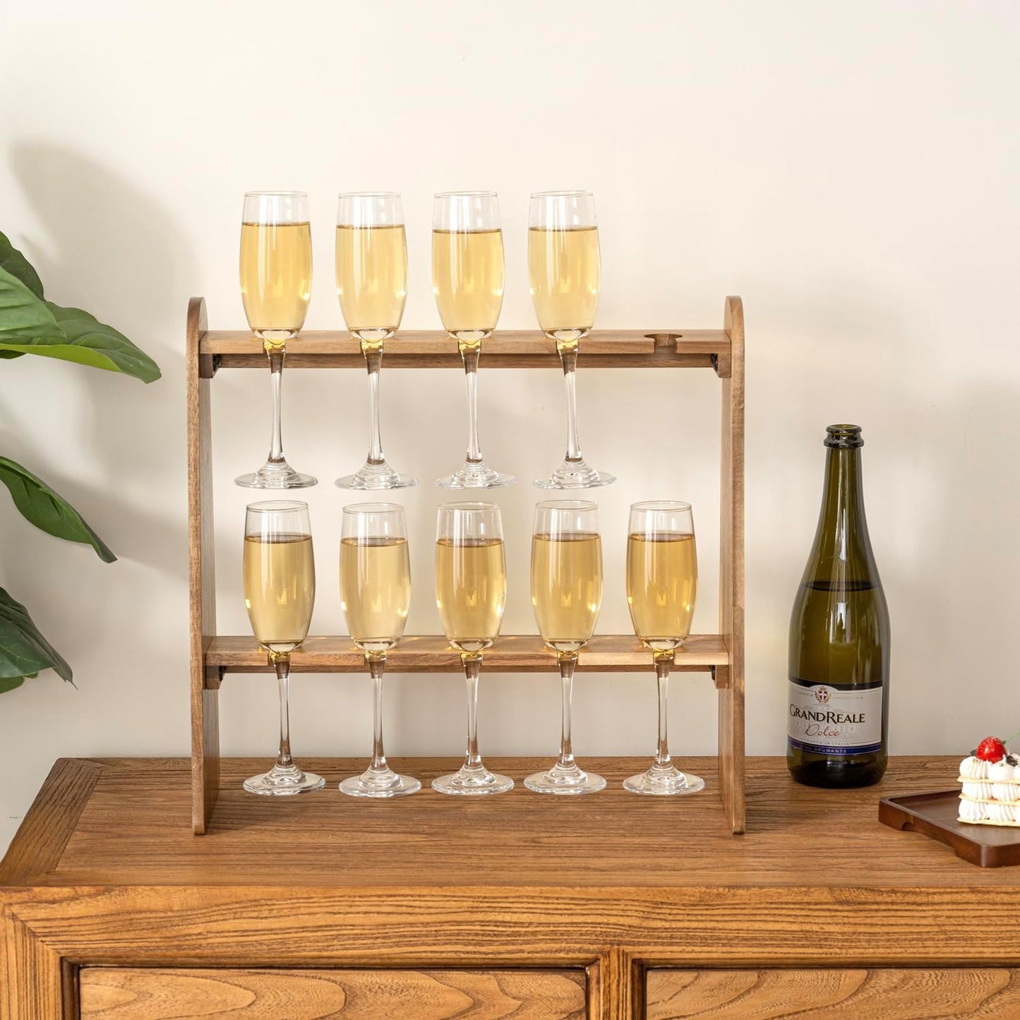 Carpentray 2 Tier Rustic Premium Solid Sheesham Wood Glass Holder Stand, Display Rack with 10 Slots, fits up to 9 Inch Glasses