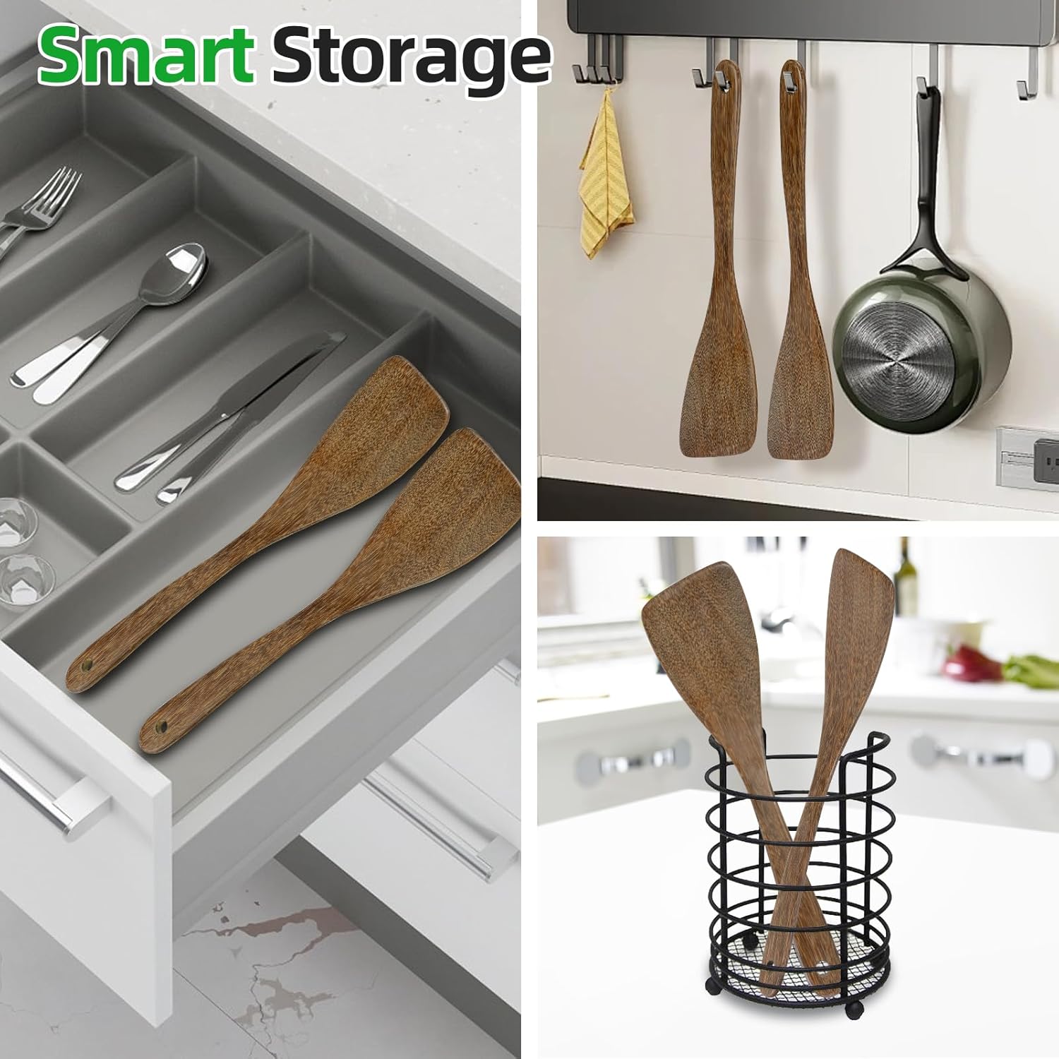 carpentray 2pcs wooden spatula, 12.8in wooden flat frying spatulas