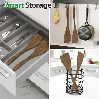 carpentray 2pcs wooden spatula, 12.8in wooden flat frying spatulas