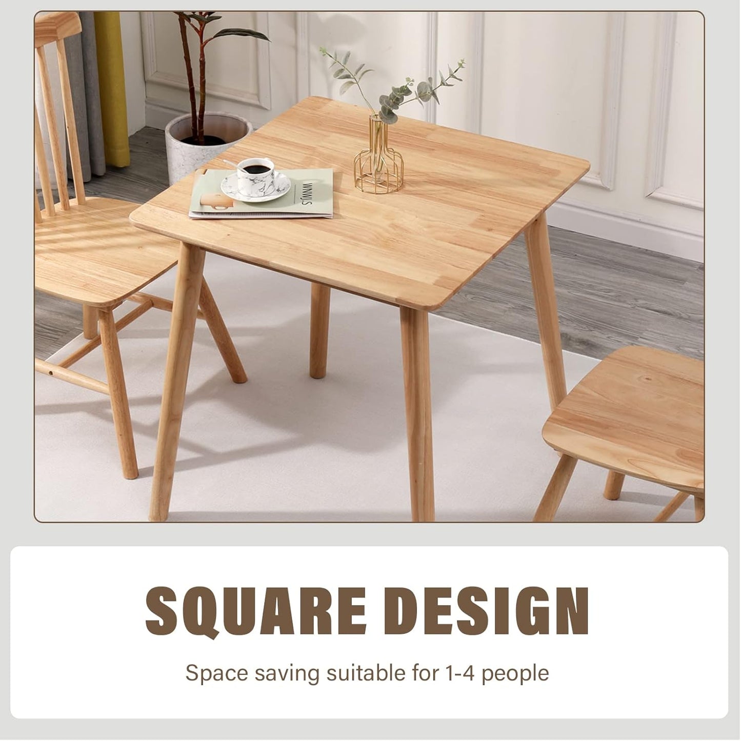 Carpentray 32" Small Dining Table Square for 2, Kitchen Dinner Table Rustic Space-Saving Dining Table Mid Century Modern Table