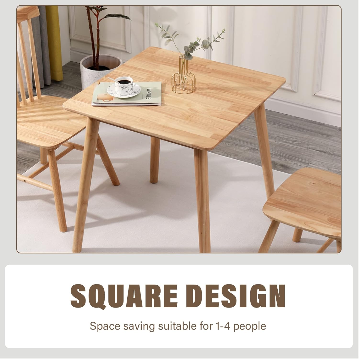 carpentray 32" small dining table square for 2, kitchen dinner table rustic space-saving dining table mid century modern table