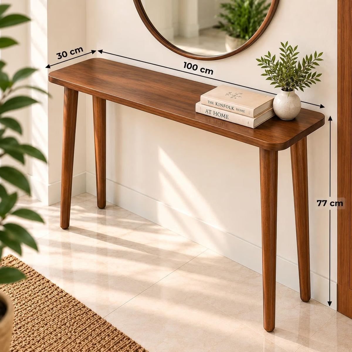 carpentray 100cm long sheesham wood console table, antique finish for living room (walnut)