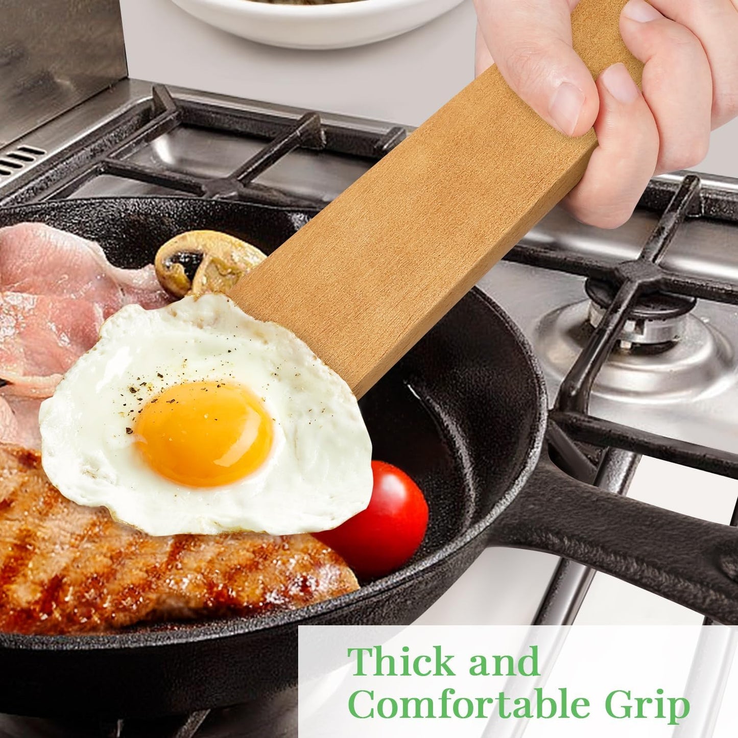 Carpentray 3Pcs Wooden Spatulas, 12inch Long Handle Flat Spatula Set for Nonstick Pans,