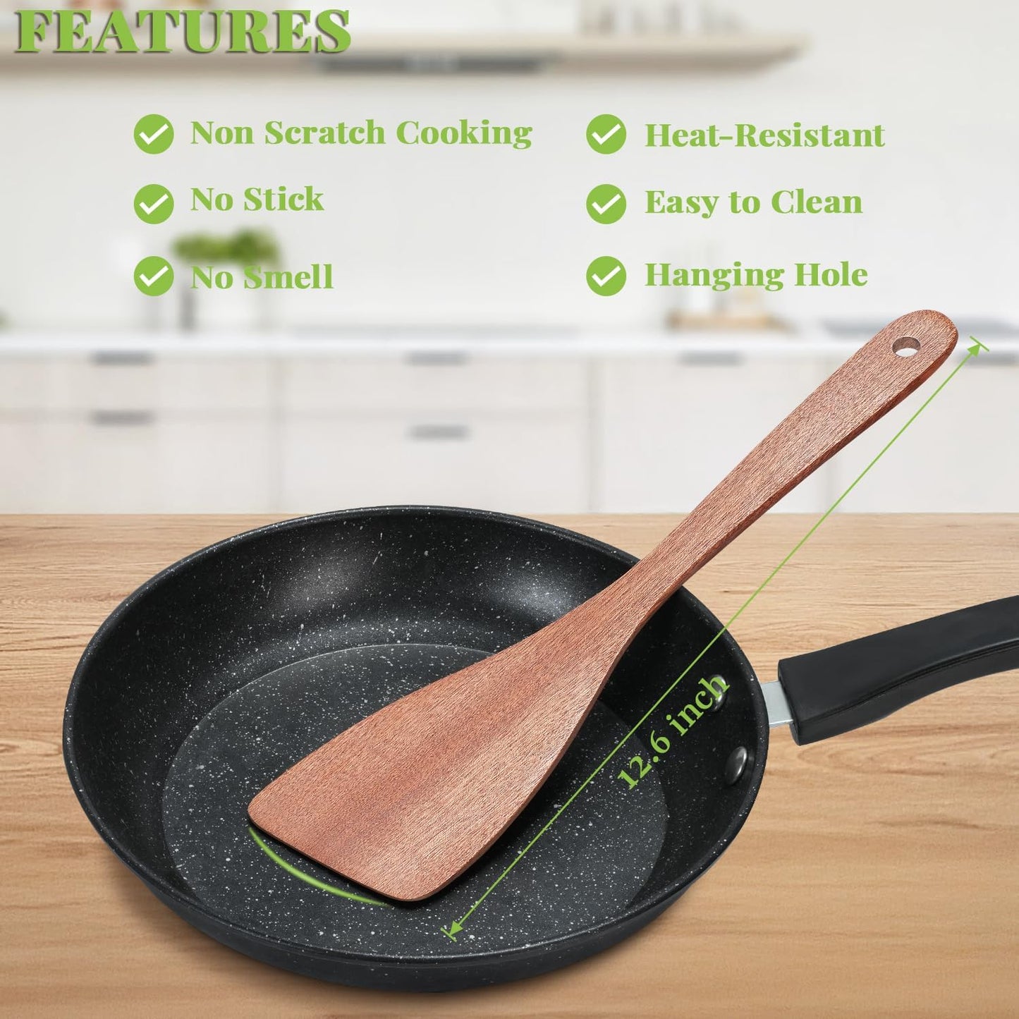 Carpentray 3Pcs Wooden Spatulas, 12inch Long Handle Flat Spatula Set for Nonstick Pans,