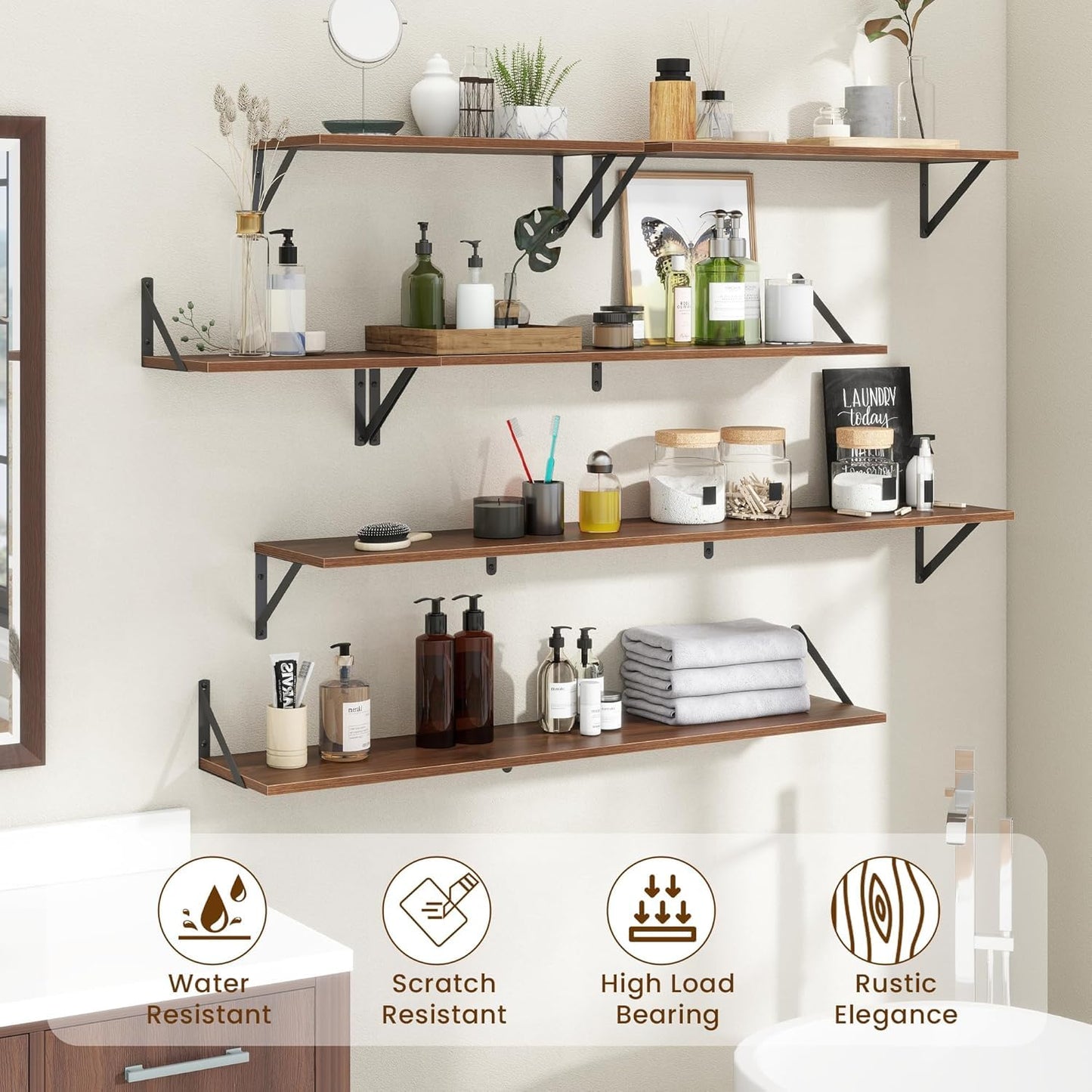 Carpentray 20W x 8D Inch Floating Shelves | 8 Inch Deep Walnut Wall Shelves Set of 2