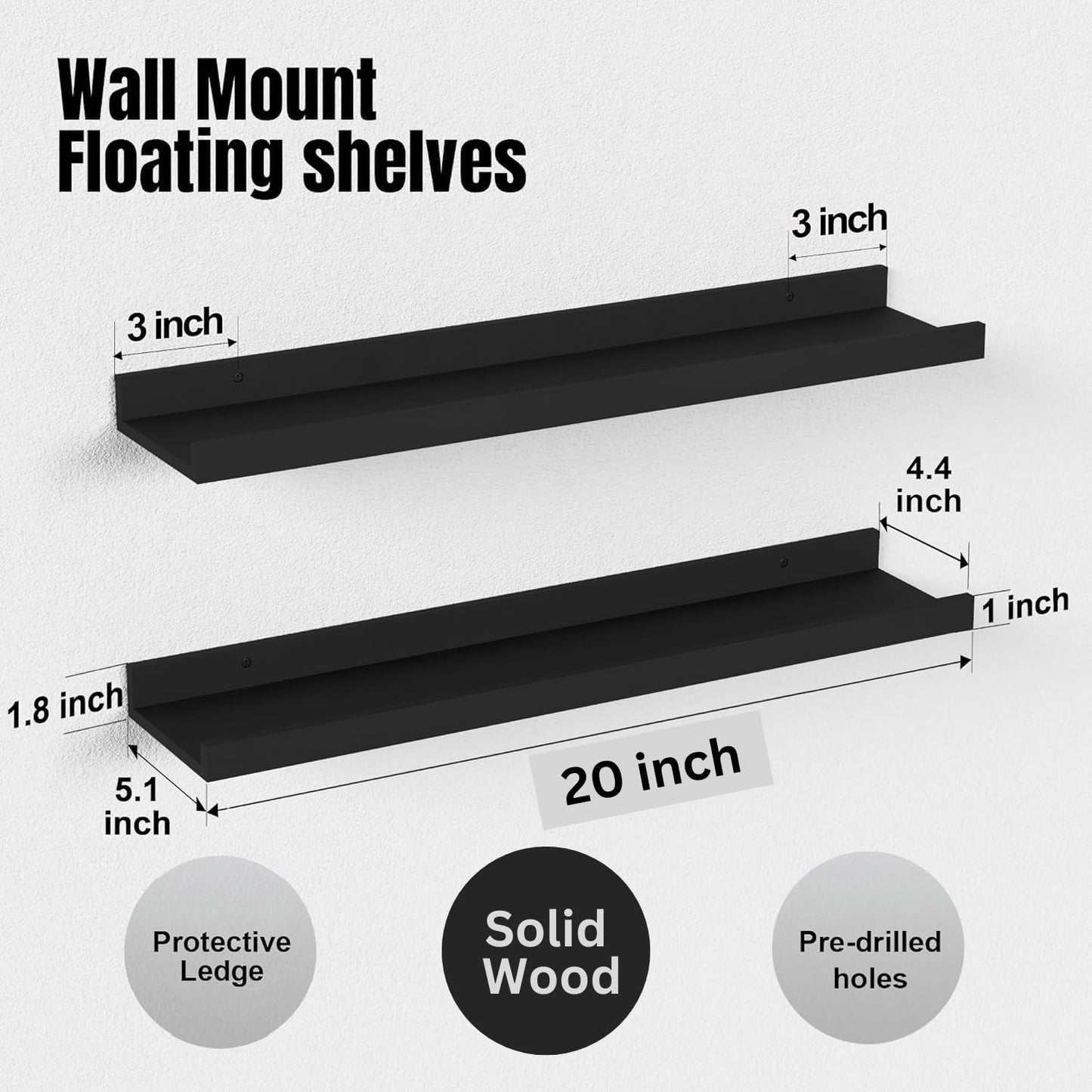 Carpentray 20 Inches Long Modern Black Wall Shelf