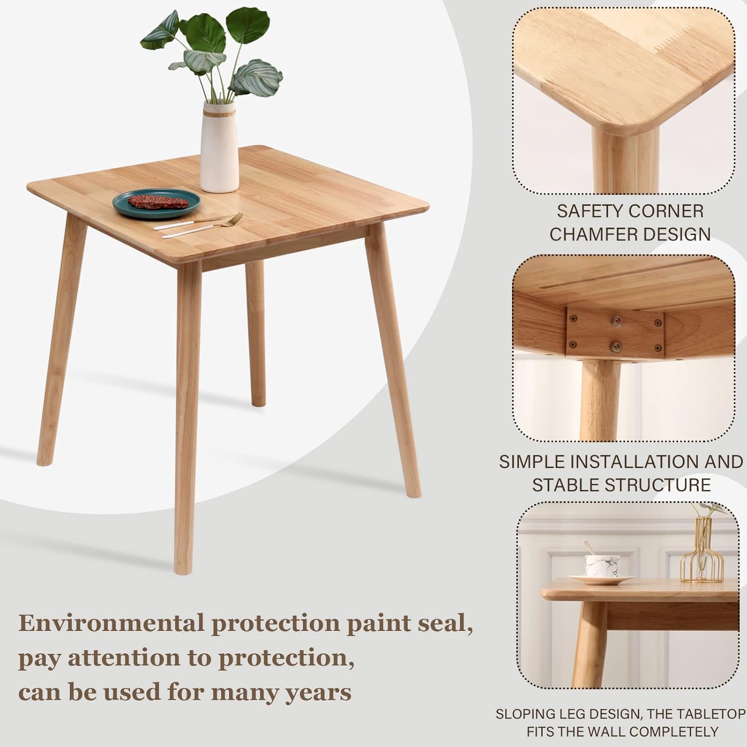 carpentray 30" small dining table square for 2, kitchen dinner table rustic space-saving dining table mid century modern table