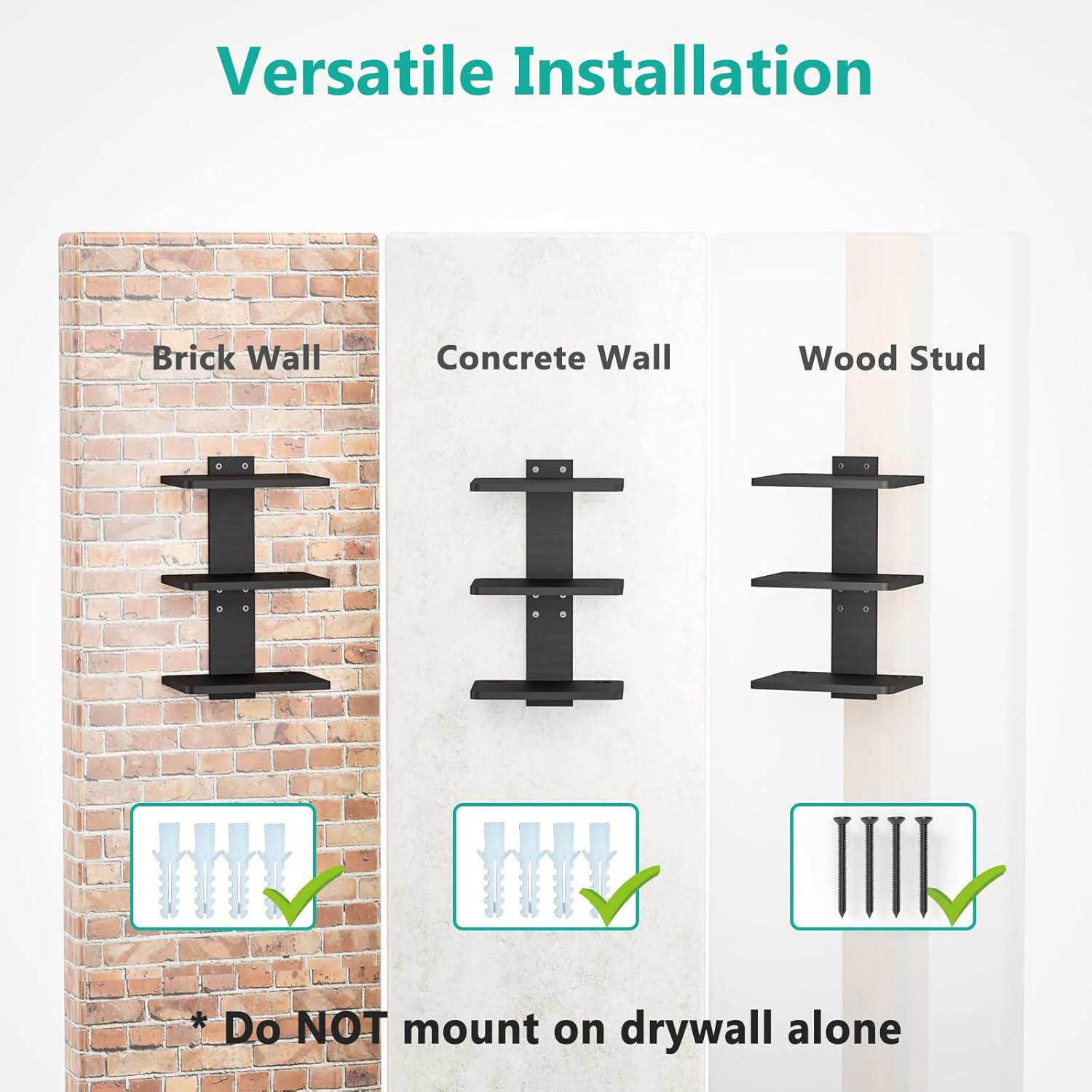 carpentray wooden floating triple shelf projector stand (black)