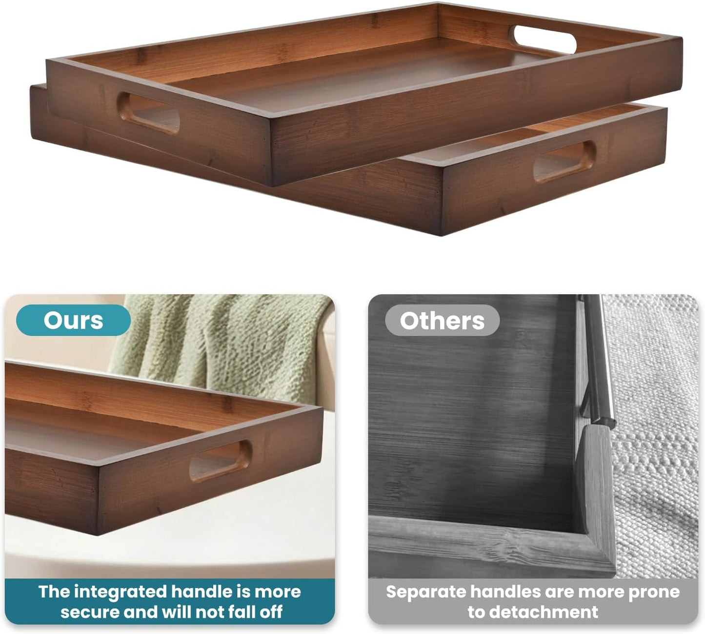 Carpentray Wood Serving Tray with Handles(14.96x10.24x1.57 inches)