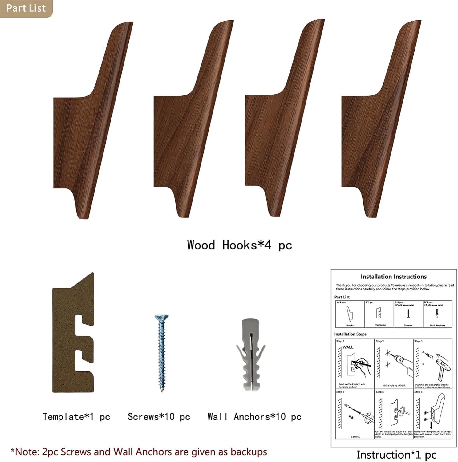 carpentray wooden wall hooks with four hooks