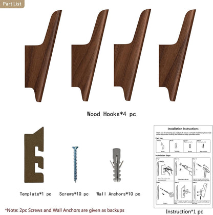 carpentray wooden wall hooks with four hooks