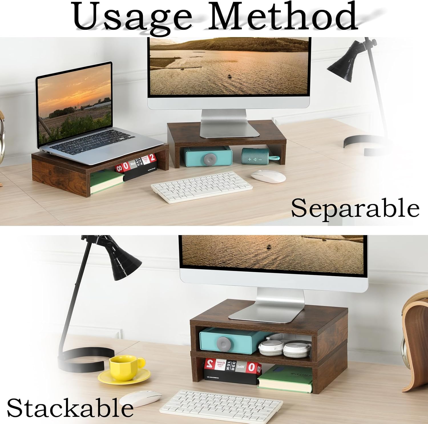 carpentray 2pcs wooden monitor riser (brown)