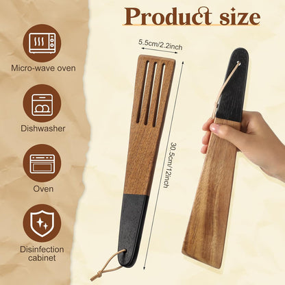 carpentray 12 inch wooden spatula acacia wood flat spatula black handle for cooking small wood