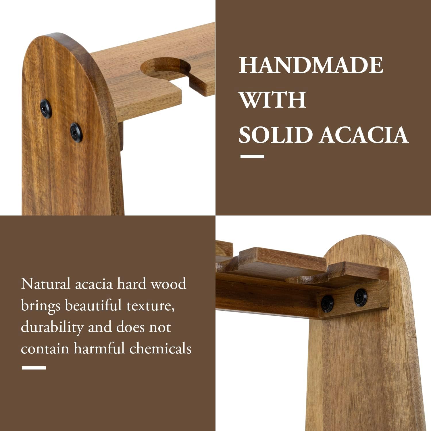 carpentray 2 tier rustic premium solid sheesham wood glass holder stand, display rack with 10 slots, fits up to 9 inch glasses