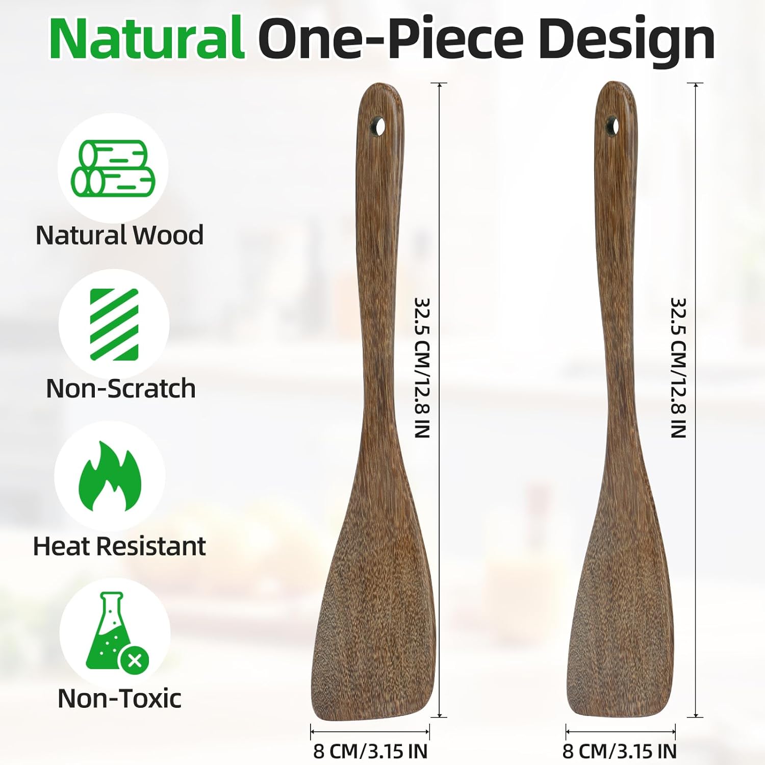 carpentray 2pcs wooden spatula, 12.8in wooden flat frying spatulas