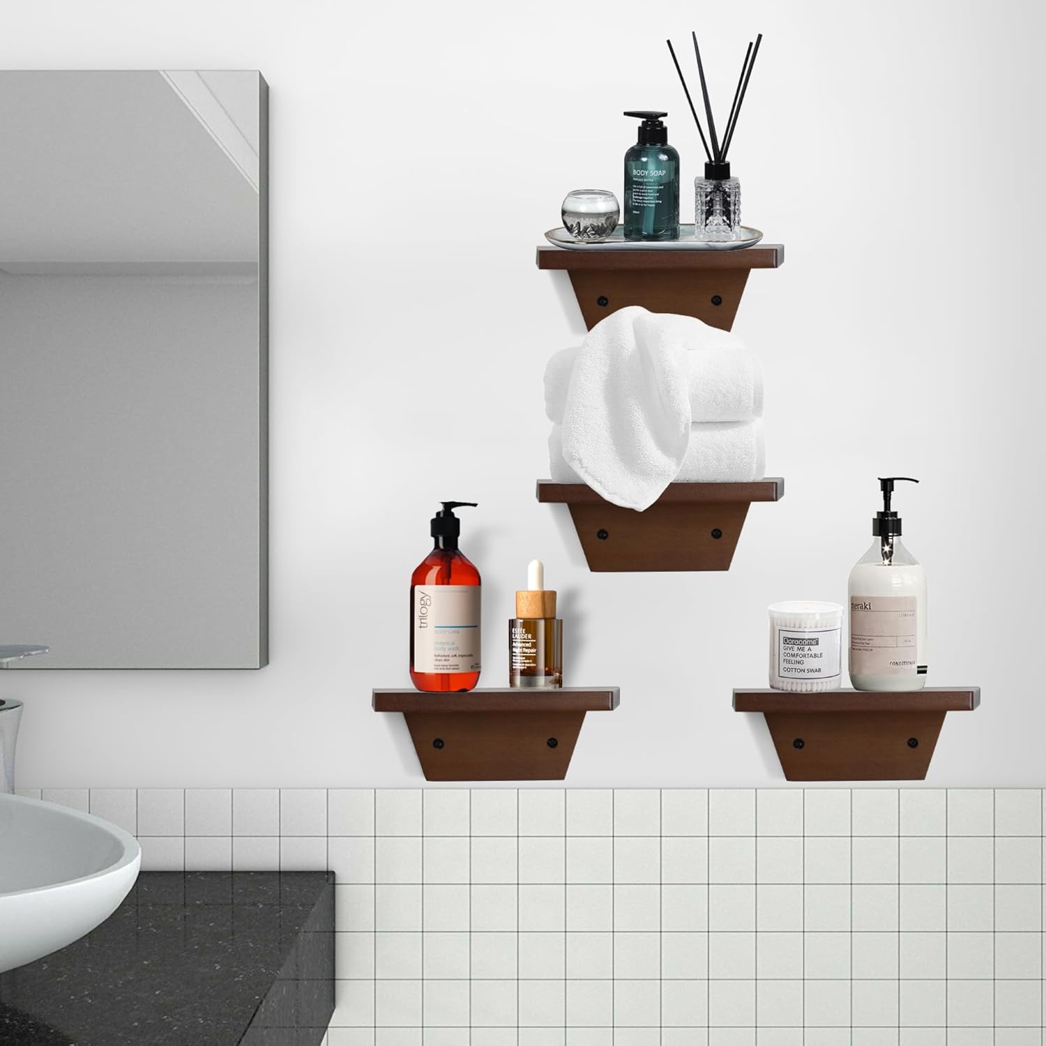 carpentray wooden mini wall shelf set of 2 (brown)