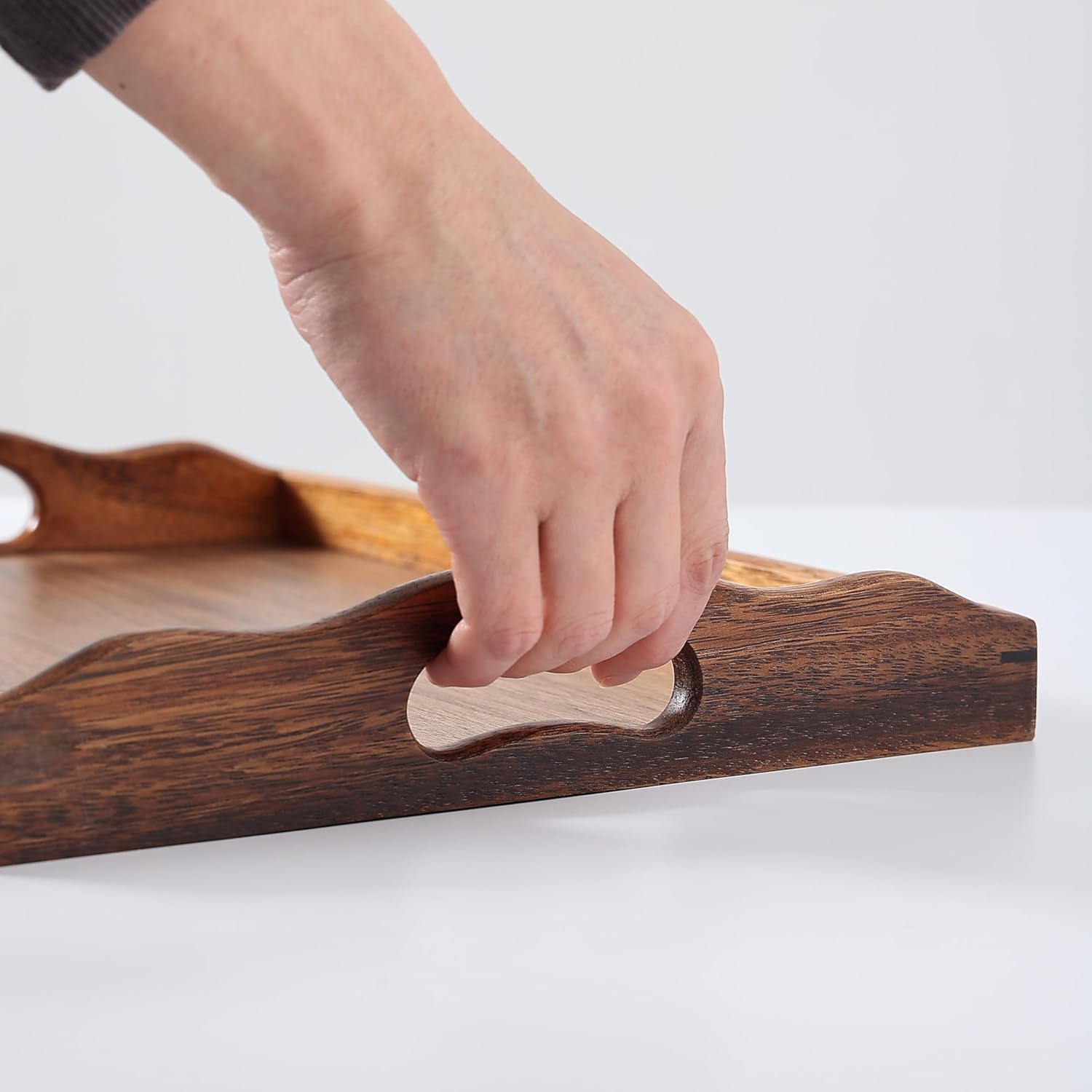carpentray 16x12 inch nature walnut wooden serving tray with handles, solid wood food tray