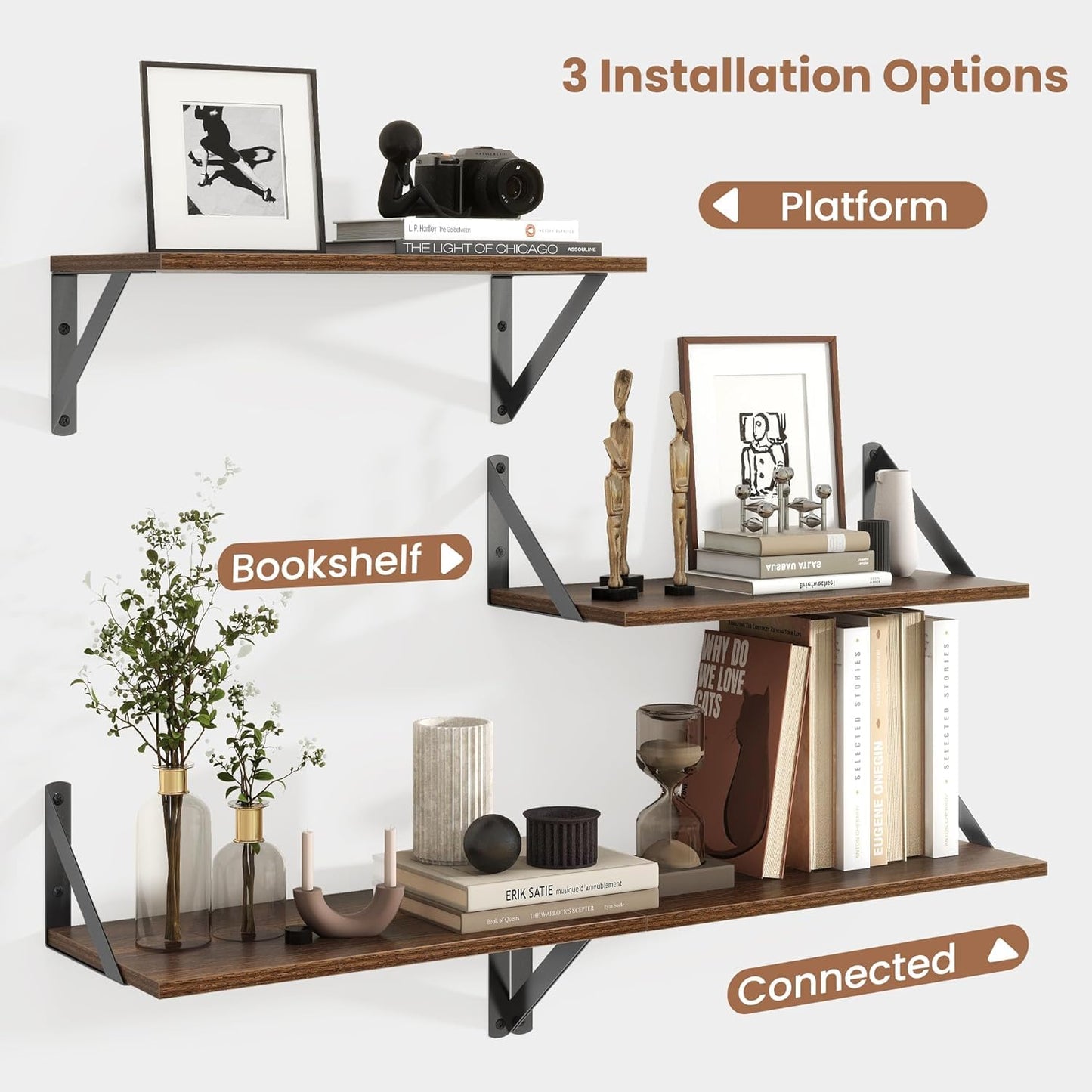 Carpentray 16W x 8D Floating Shelves | 8 Inch Deep Walnut Wall Shelves Set of 2