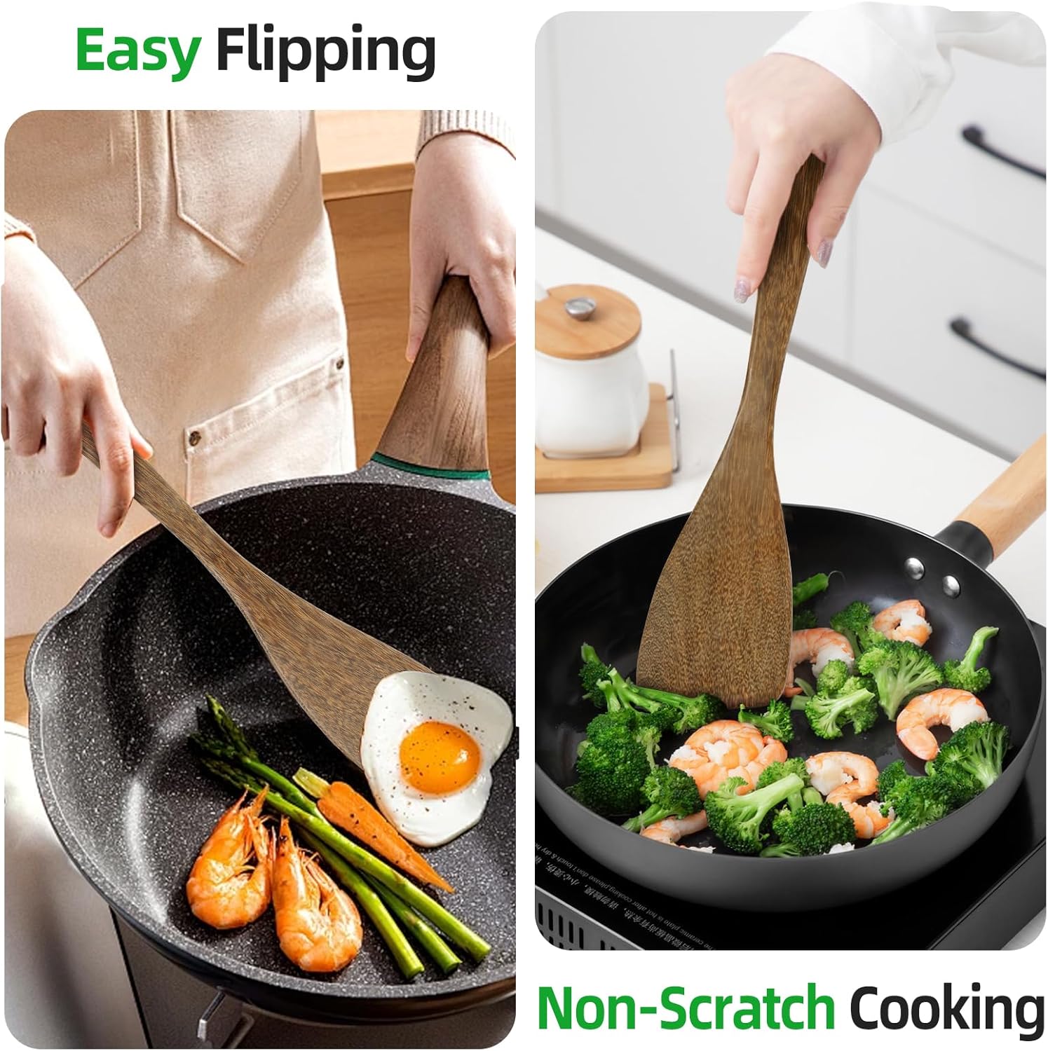 carpentray 2pcs wooden spatula, 12.8in wooden flat frying spatulas