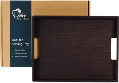 carpentray serving tray 17" x 13", innovative anti-slip coating, mahogany bamboo finish, solid bamboo board, decorative & ottoman tray