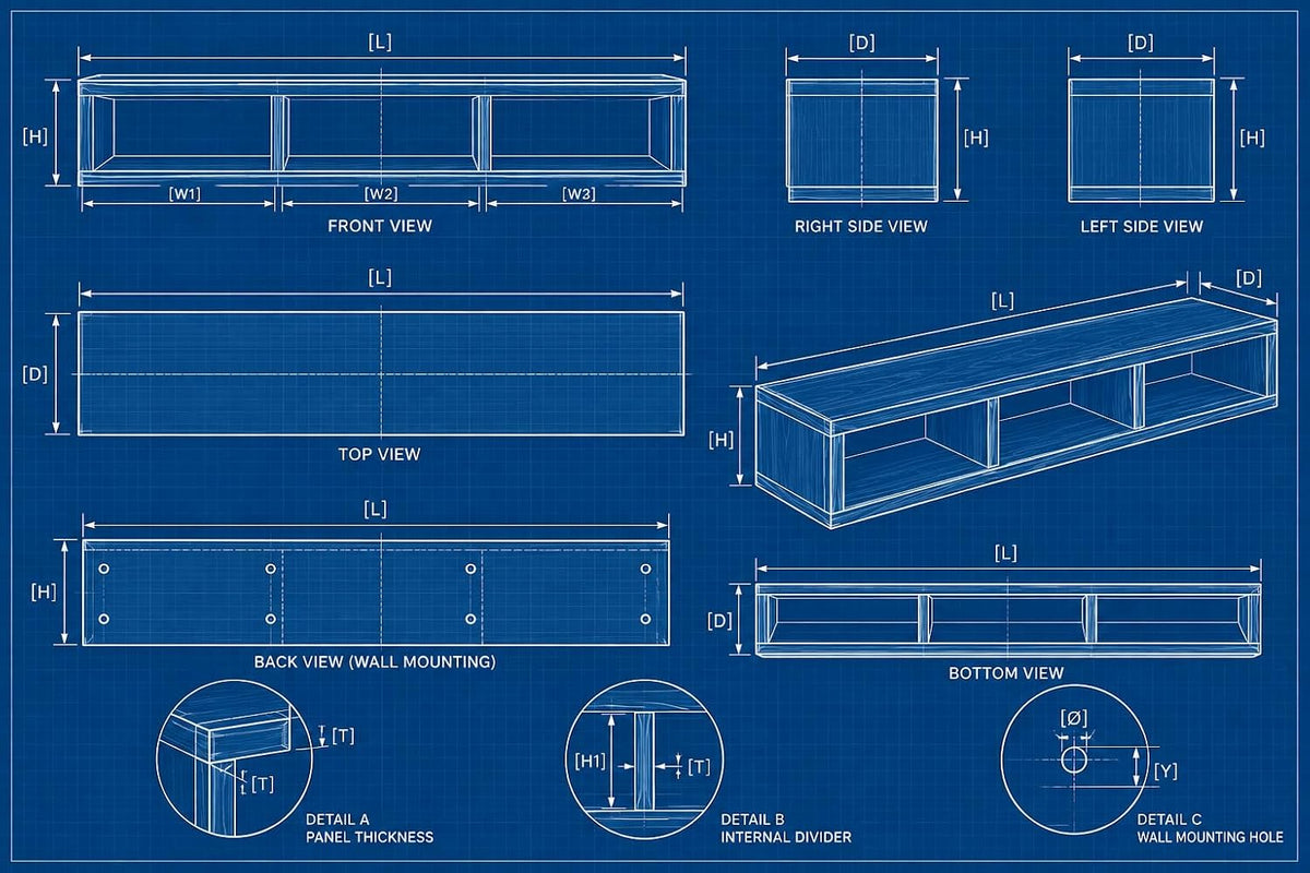 carpentray 60cm long wooden tv stand for living room | modern floating wall mounted (black, 60cm long)