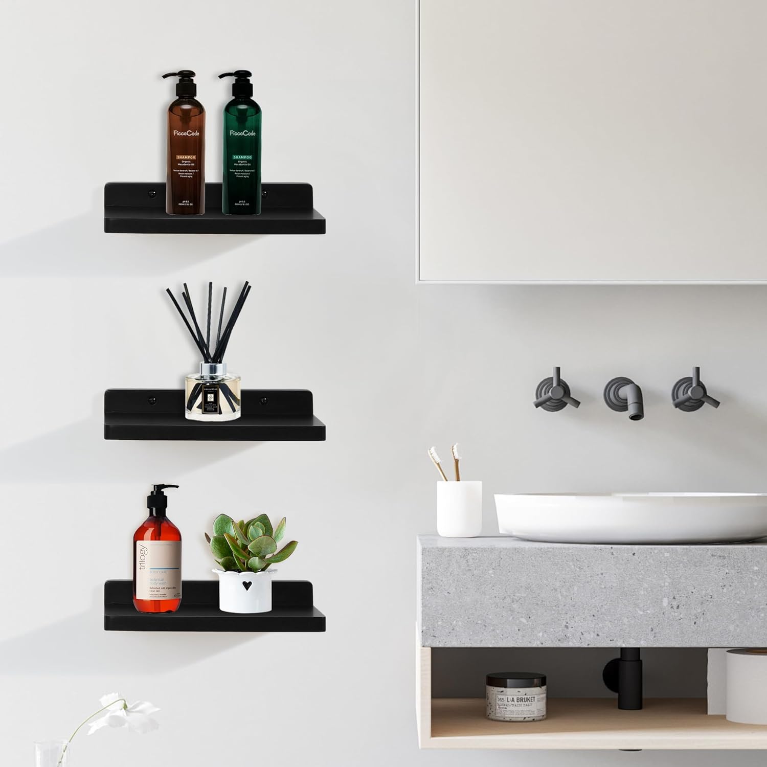 carpentray small floating shelves for wall set of 3 (black)