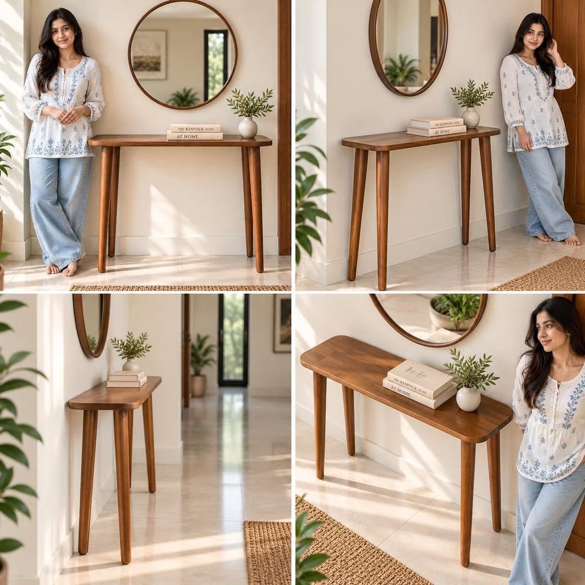 carpentray 80cm long sheesham wood console table, antique finish for living room (walnut)