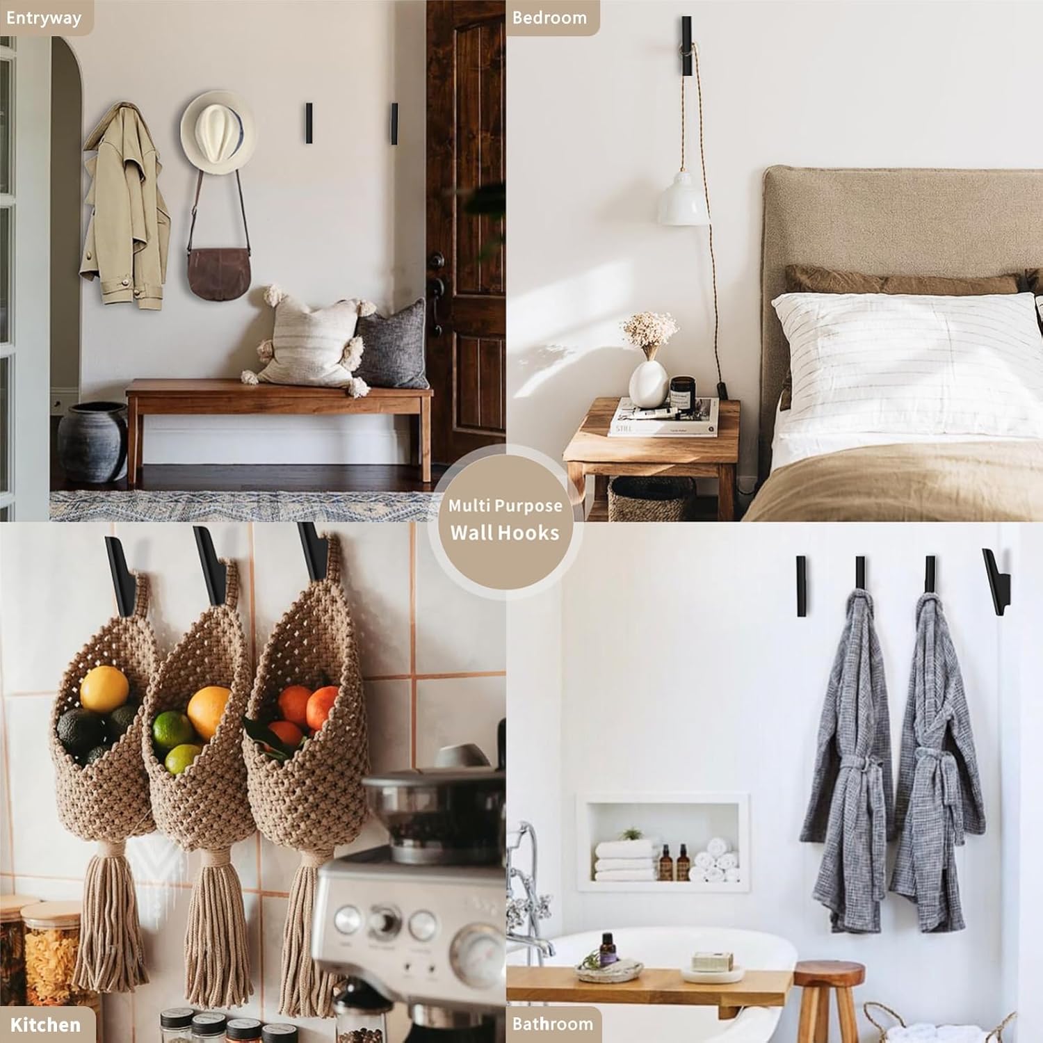carpentray wooden wall hooks with four hooks