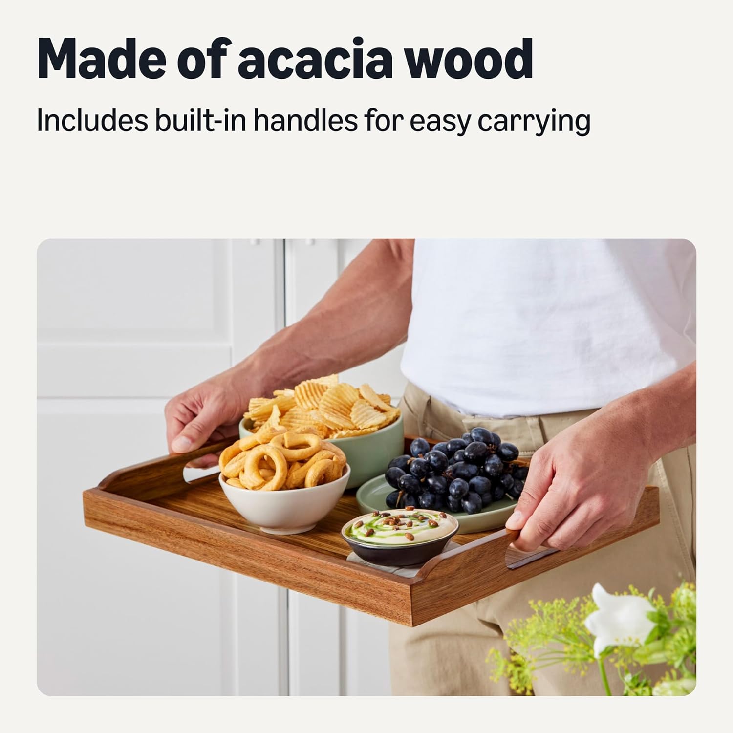 carpentray wooden serving tray, acacia wood, 17 x 12 in.