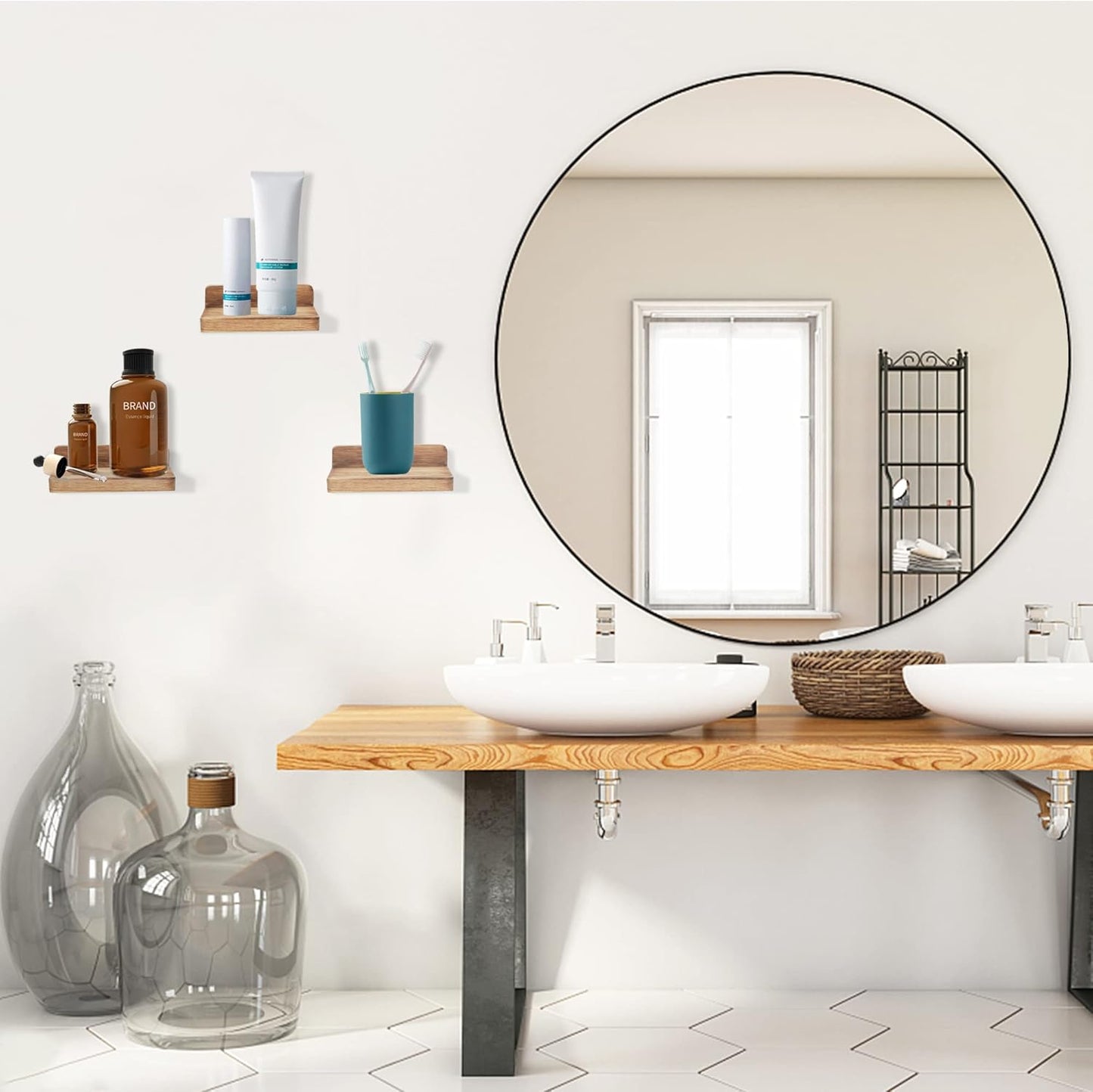 Carpentray Wooden Mini Wall Shelf Set of 3 (Light Brown)