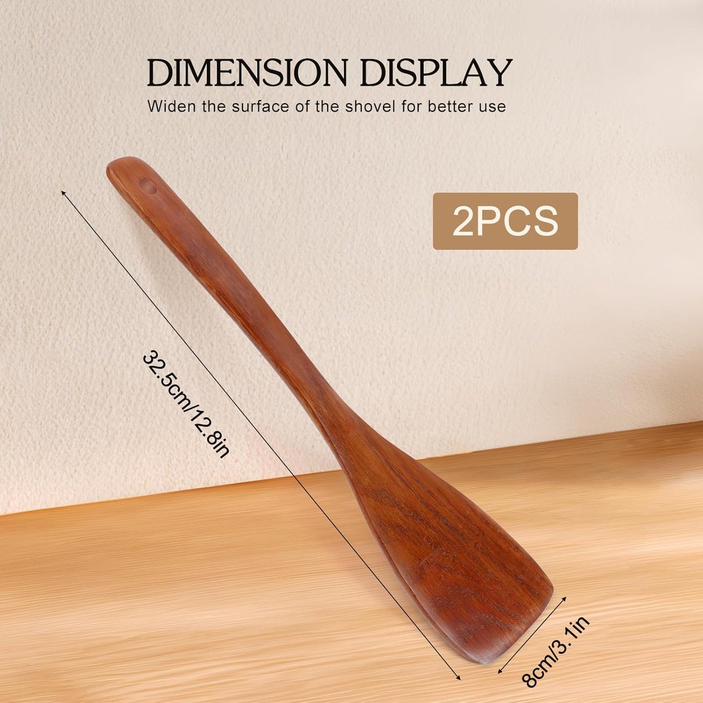 Carpentray 2PCS Wooden Spatula Set for Cooking - 12.8 Inches Natural Wood Spatulas for Non-stick Cookware