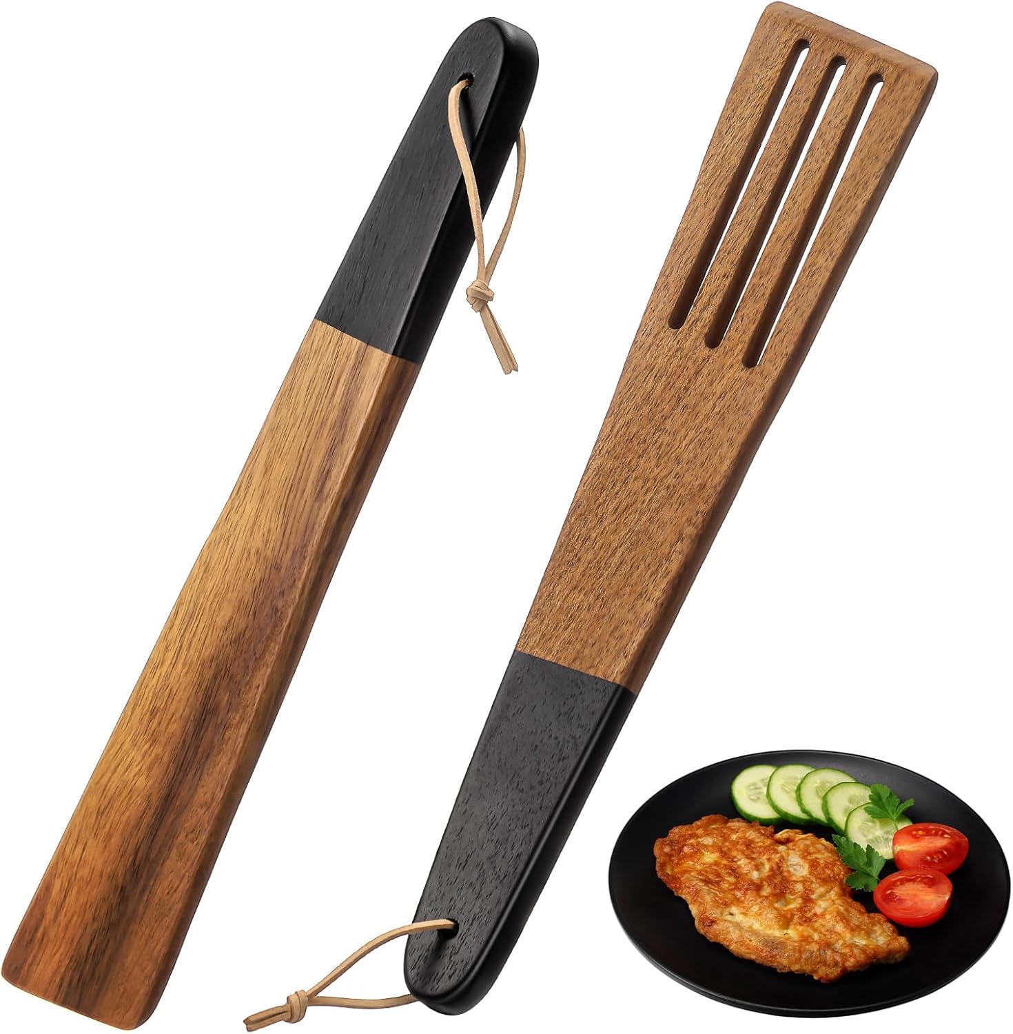 carpentray 12 inch wooden spatula acacia wood flat spatula black handle for cooking small wood