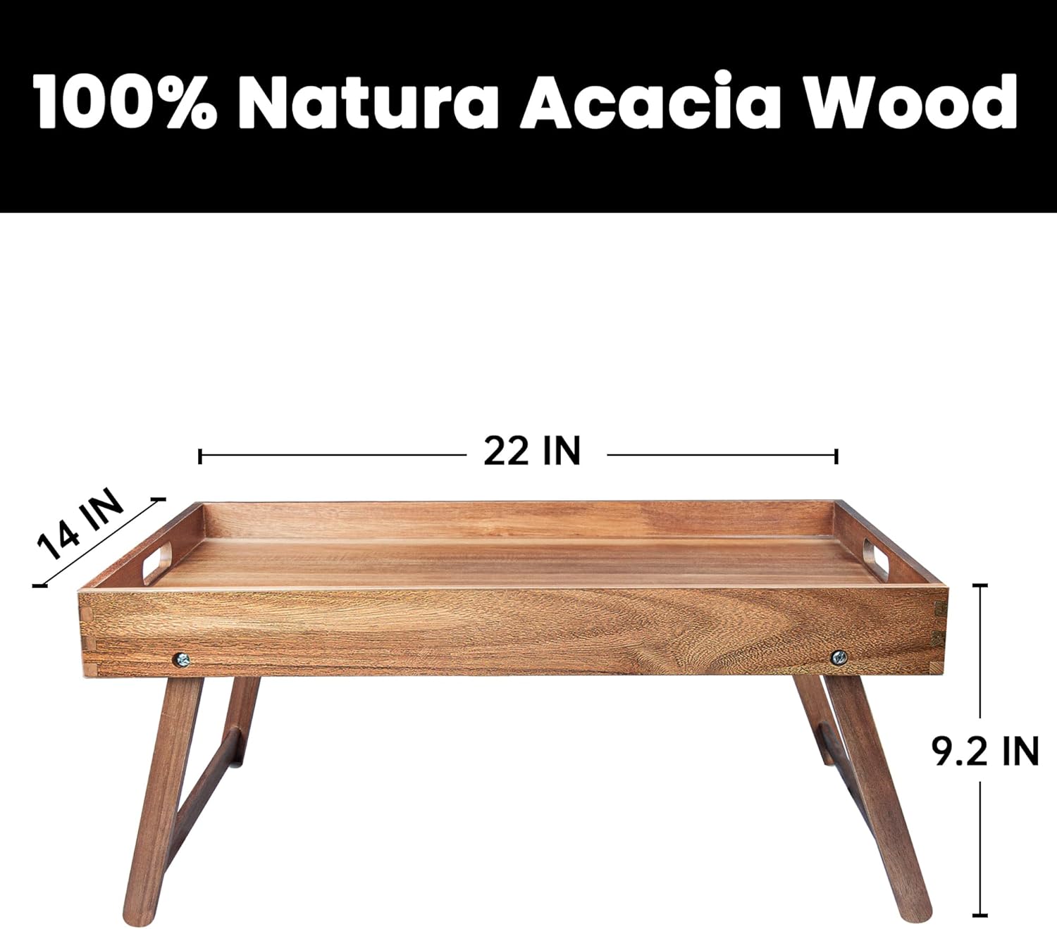 carpentray extra large folding bed tray table, 22’’ x 14’’ acacia wood breakfast tray