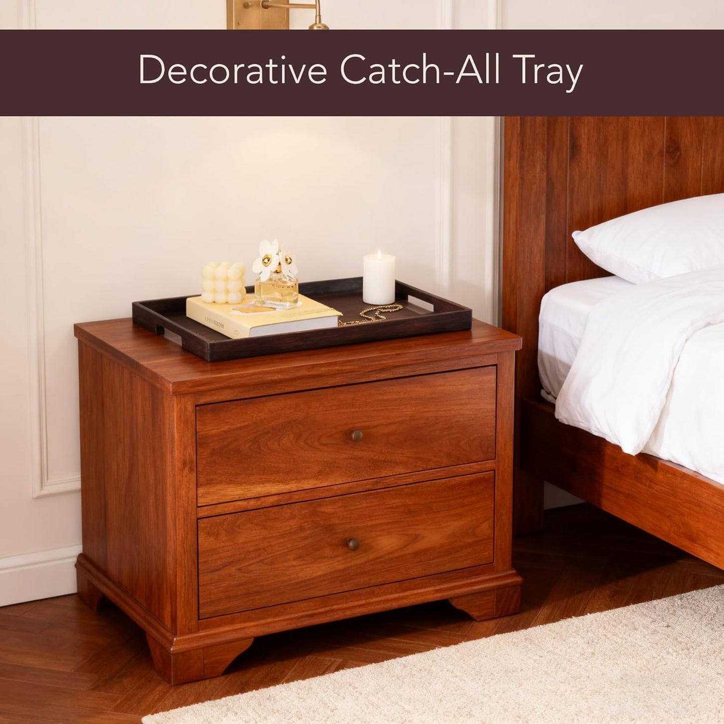 Carpentray Serving Tray 17" x 13", Innovative Anti-Slip Coating, Mahogany Bamboo Finish, Solid Bamboo Board, Decorative & Ottoman Tray
