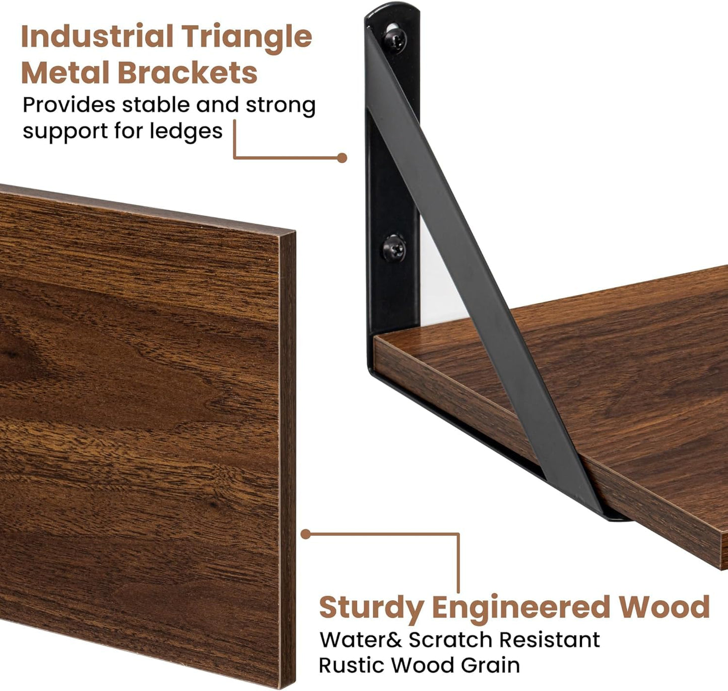 Carpentray 16W x 8D Floating Shelves | 8 Inch Deep Walnut Wall Shelves Set of 2